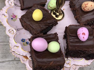 Cake and candy eggs.