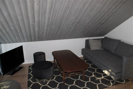 Sofa with a TV.