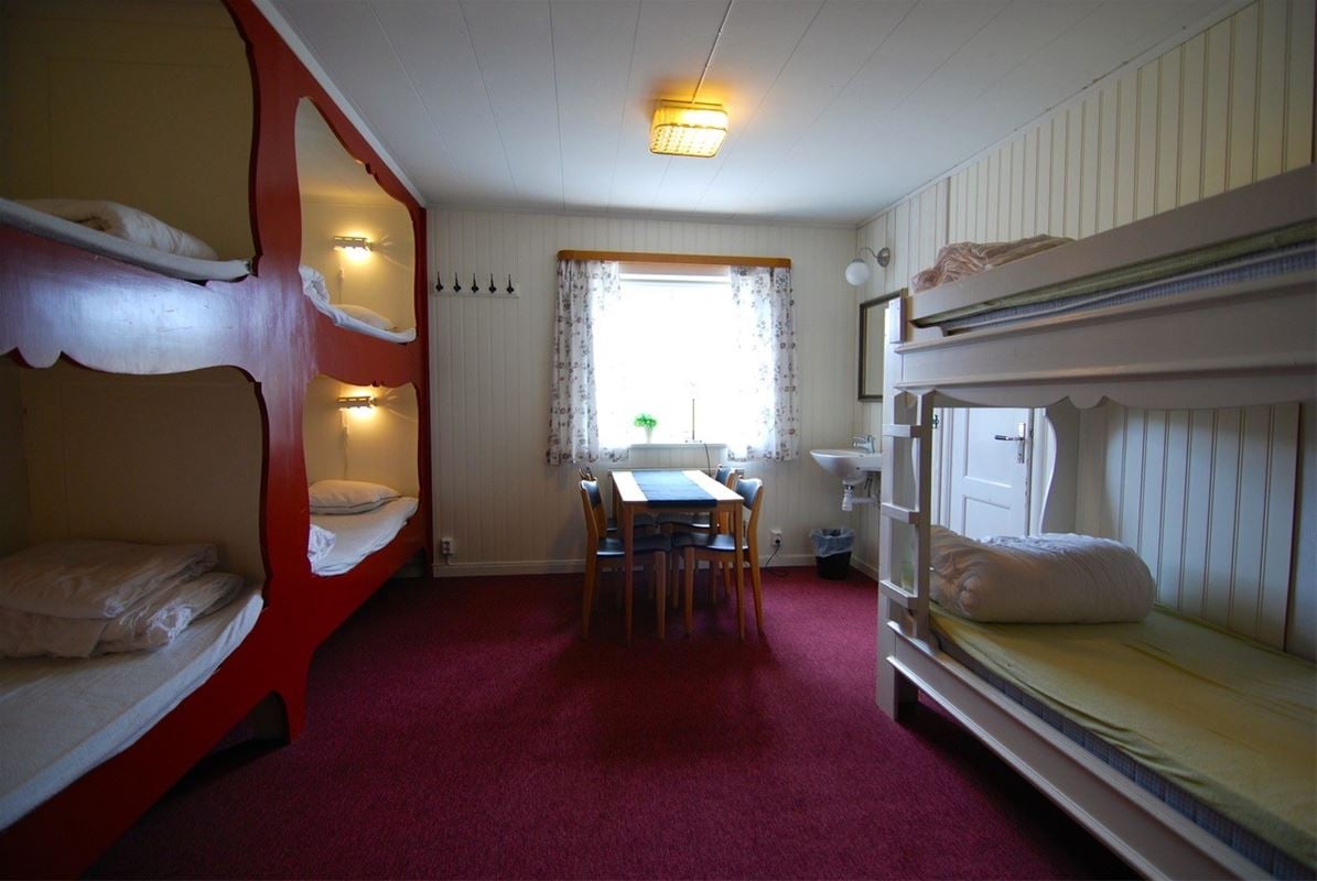 Room with two bunk beds and a window. 
