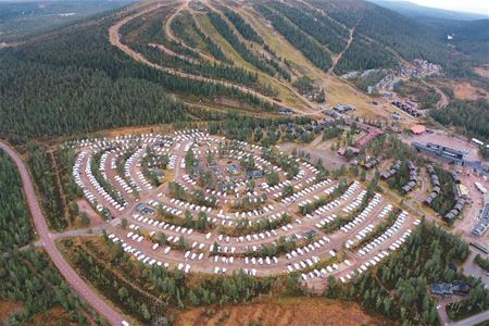 Aerial view over the camping summerseason.