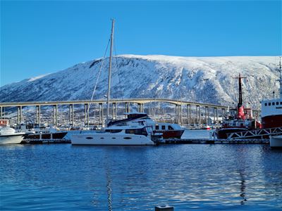 katamaran Arctic Eagle i Tromsø båthavna foran brua