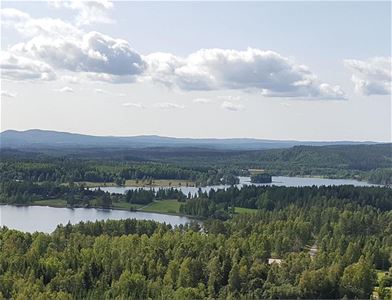 View from Mörtaberget, water forrest and mountains.