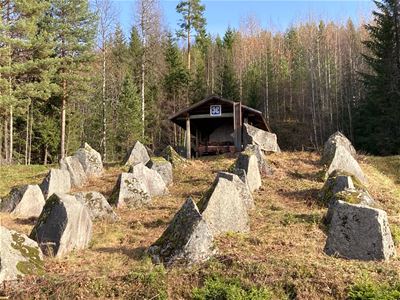 Många stora stenar i fyra rader.