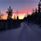 Ski trails in sunset.