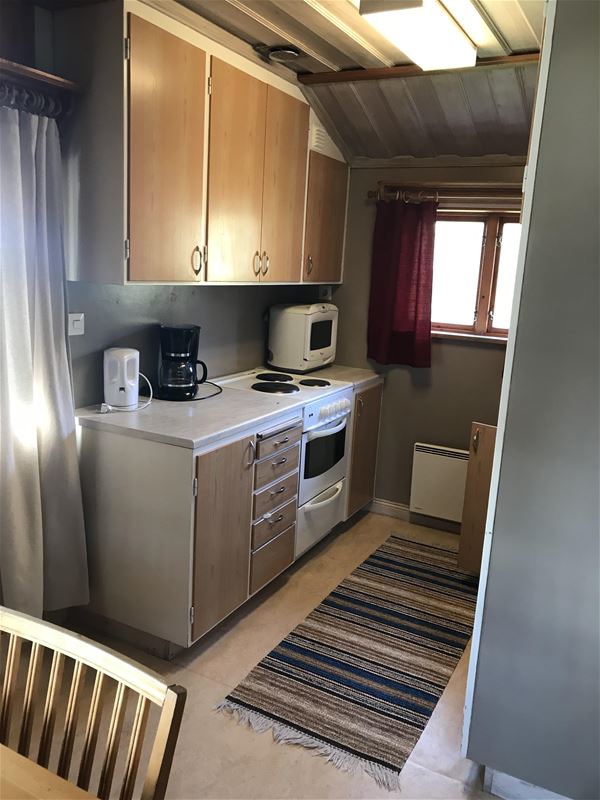 Pentry with brown cabinet doors and a brown-beige striped carpet on the floor. 