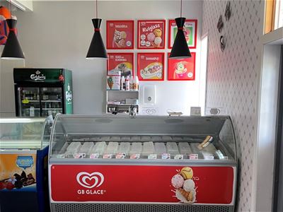 Ice cream counter.