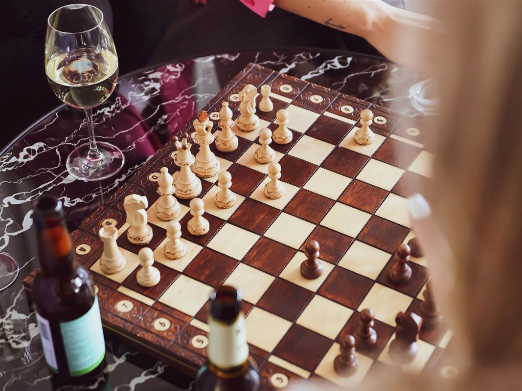 Chessboard on a table.