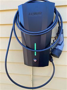 Electric car charger on the wall. 