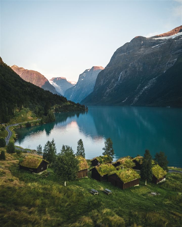 Lake Lovatnet and Breng mountain pasture