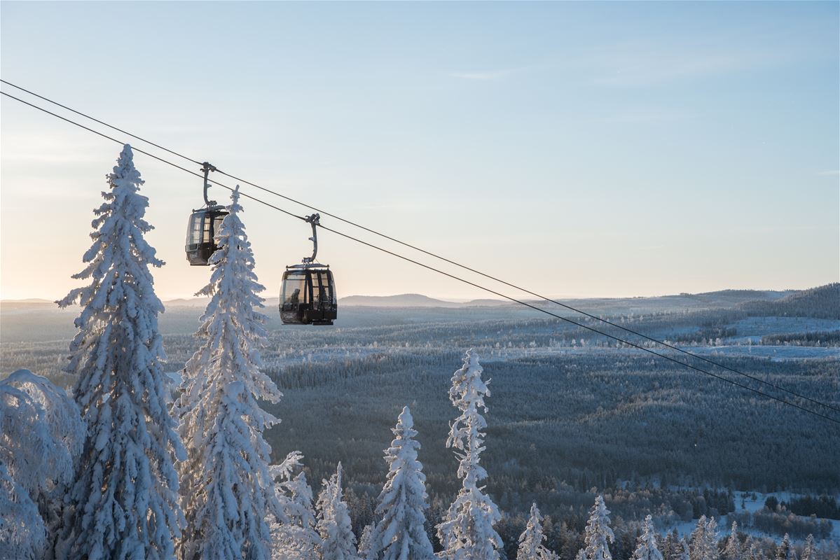 Ski lift in winter landscape. 