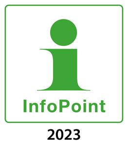 Logotype för Infopoint - grön text och symbol med vit bakgrund