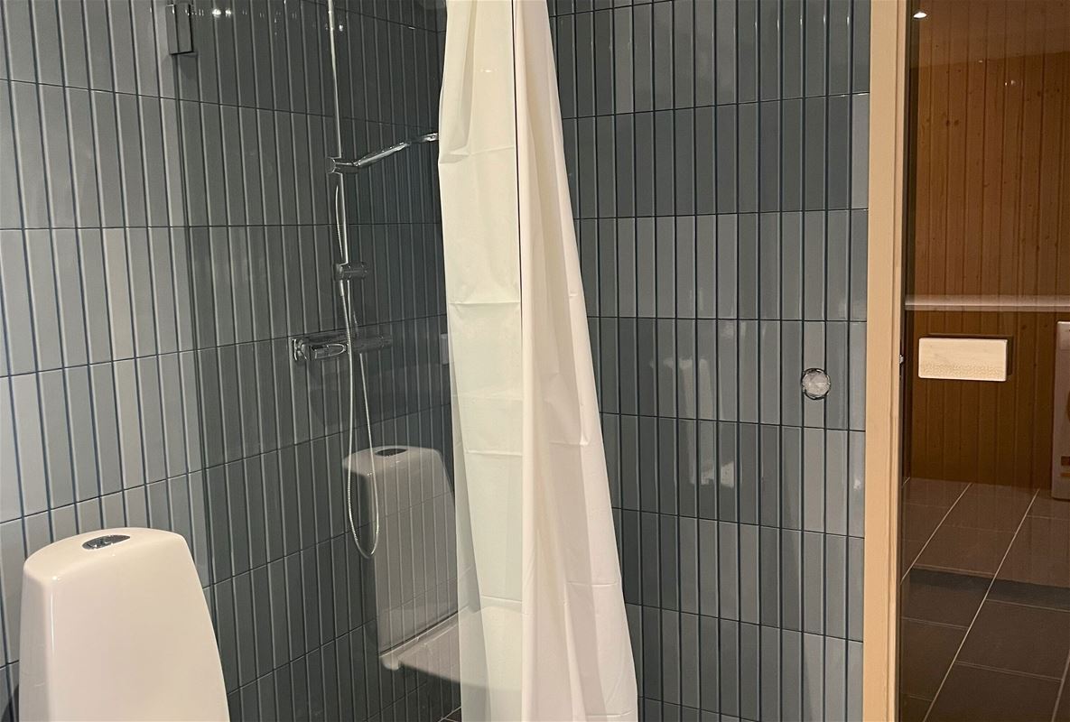 Badrum med dusch och bastu.