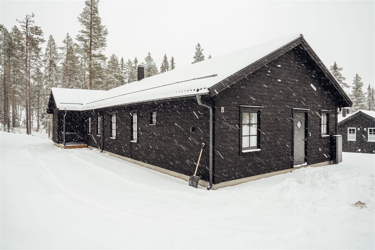 Exteriör av stuga i Idre Himmelfjäll.