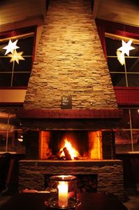 A fireplace in a restaurant.