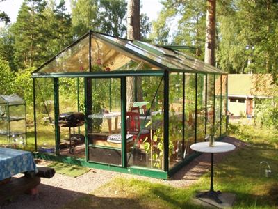 A greenhouse in the garden.