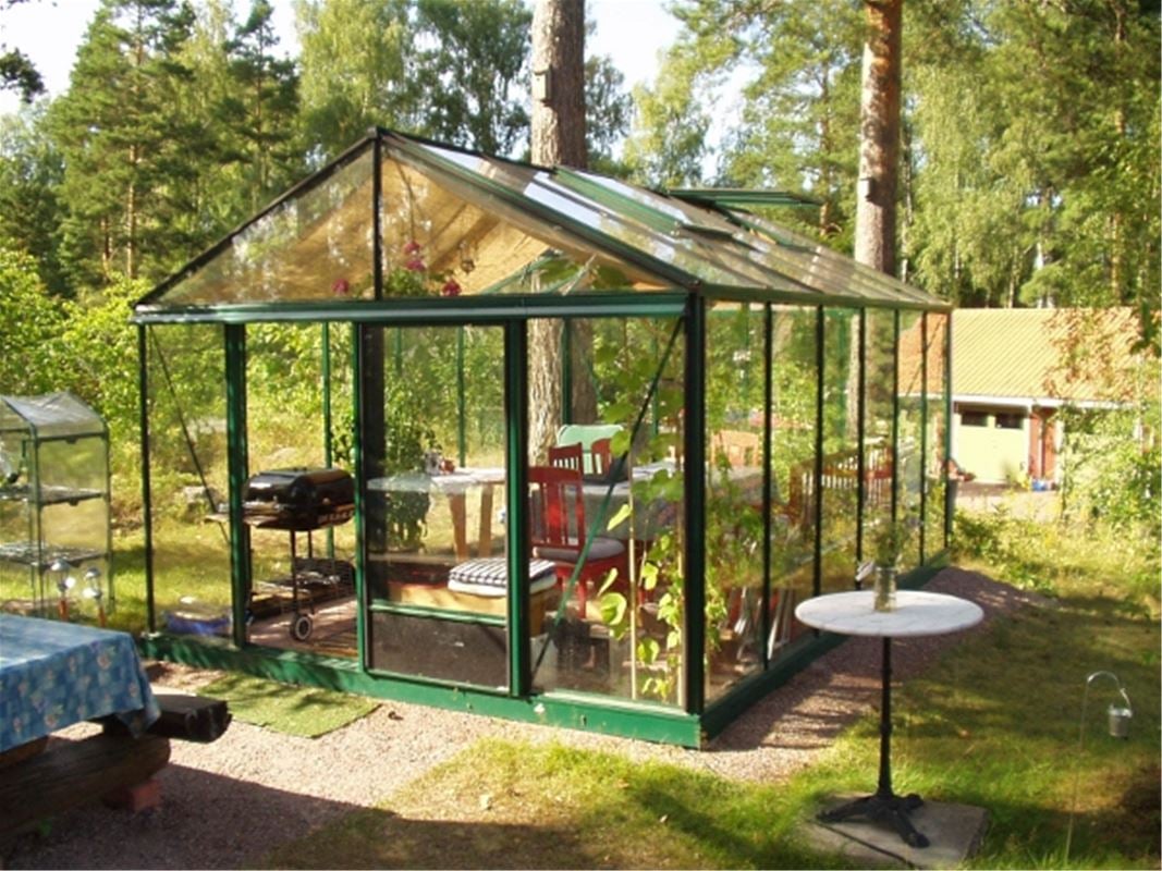 A greenhouse in the garden.