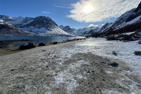 A sunny day at an Arctic beach in the Tromso region