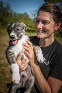 Lady holding a puppy