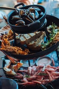 Mussels and other seafood at Fangst restaurant in Tromsø.